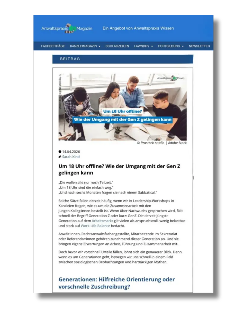 Fachartikel Gen Z in Kanzlei Führung